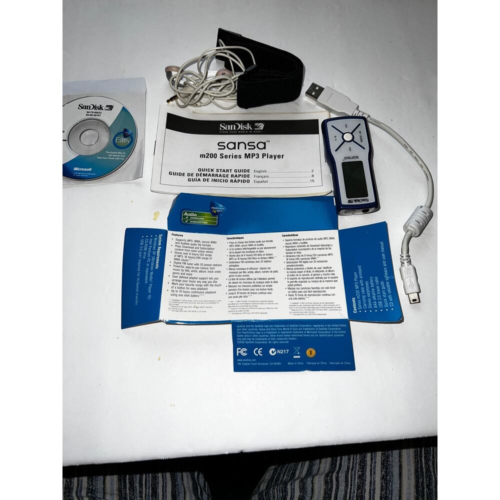 SanDisk Sansa m230 (512MB) Digital Media MP3 Player & Accessories WorksTESTED
